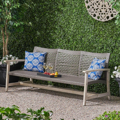HAMPTON WOOD + WICKER 3 SEATER