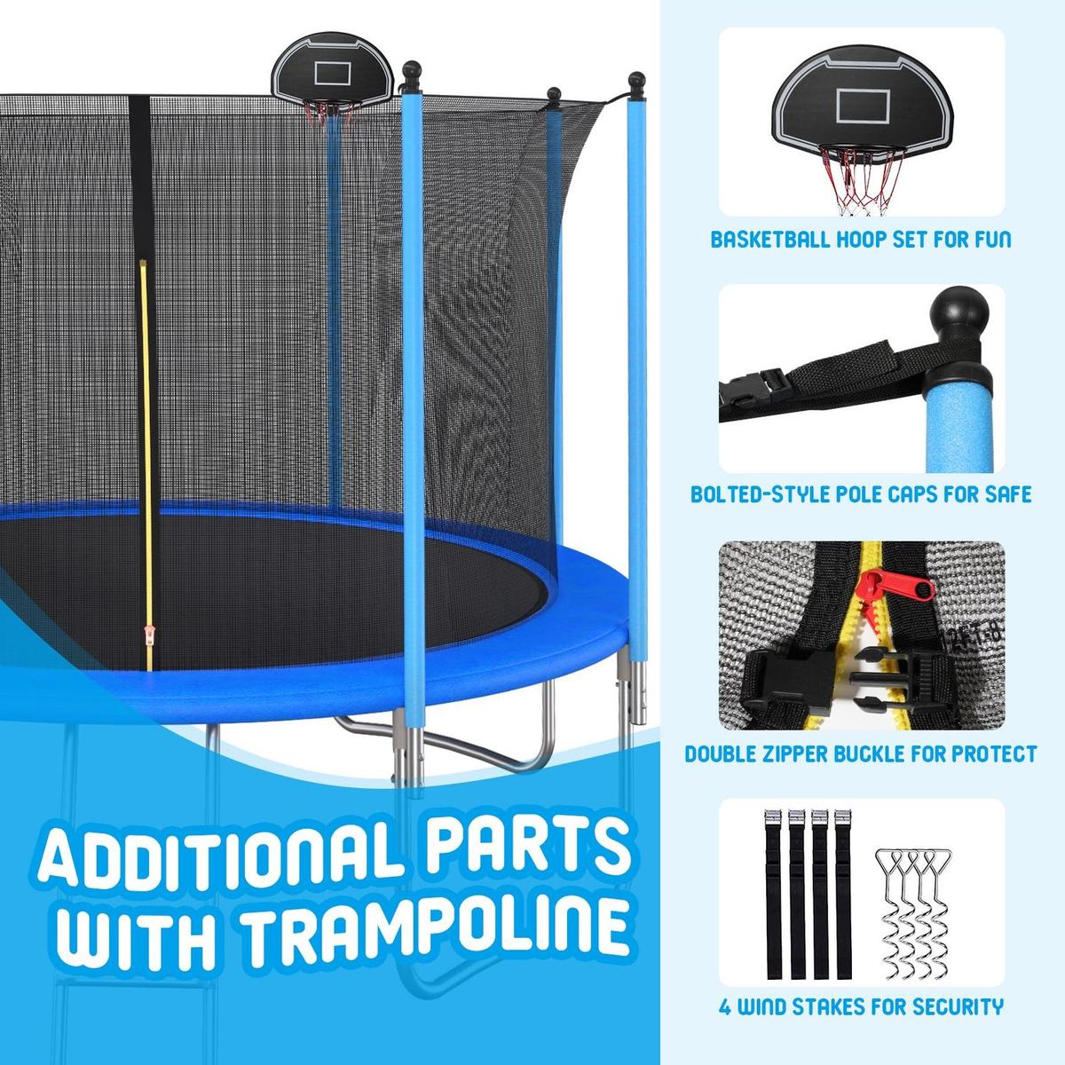 14 FT TRAMPOLINE INSIDE SAFETY NET WITH BASKETBALL HOOP