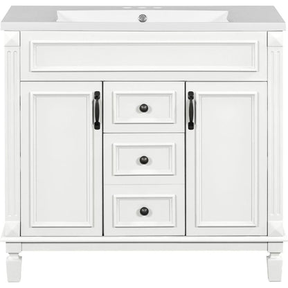 36" Bathroom Vanity with Top Sink, White Mirror Cabinet, Modern Bathroom Storage Cabinet with 2 Soft Closing Doors and 2 Drawers, Single Sink Bathroom Vanity