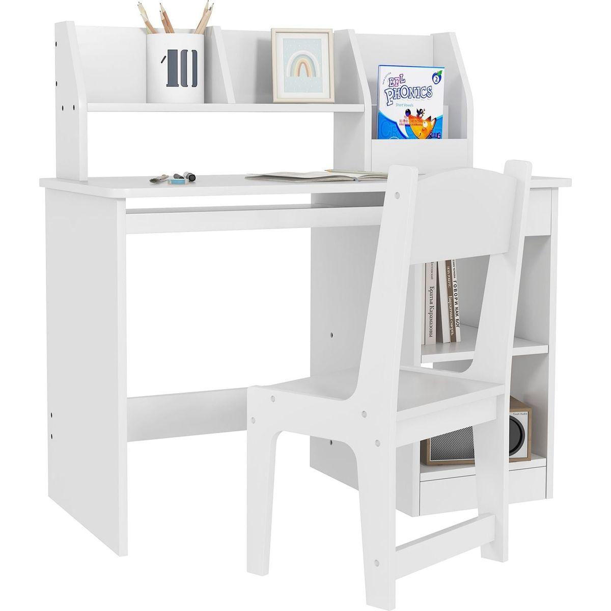 Qaba Kids Desk and Chair Set with Storage, Study Desk with Chair for Children 5-8 Years Old, Gray