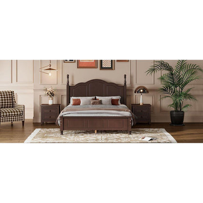 Full Size Wood Platform Bed Frame,Retro Style Platform Bed with Wooden Slat Support,Dark Walnut