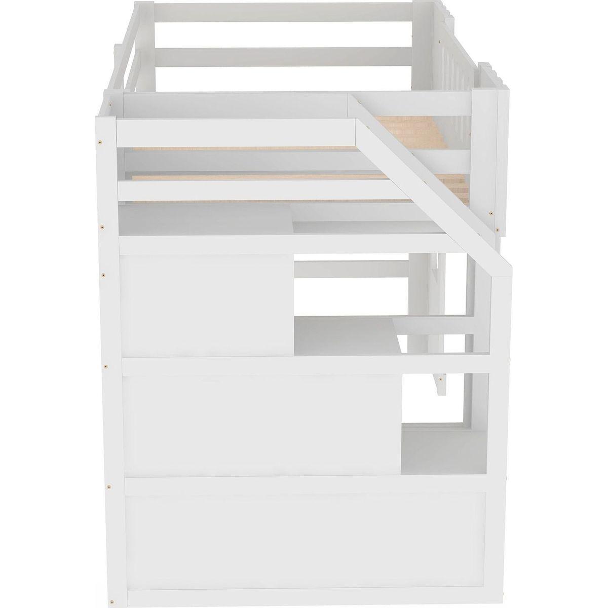 Twin Size Loft Bed with Storage Staircase and Window, White