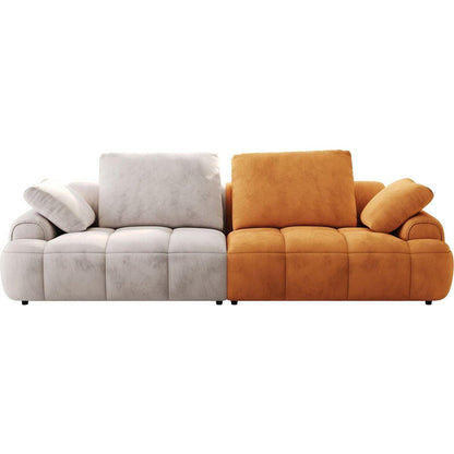 86.6"Large size two Seat Sofa,Modern Upholstered,Gray paired with yellow suede fabric Increase in sitting height