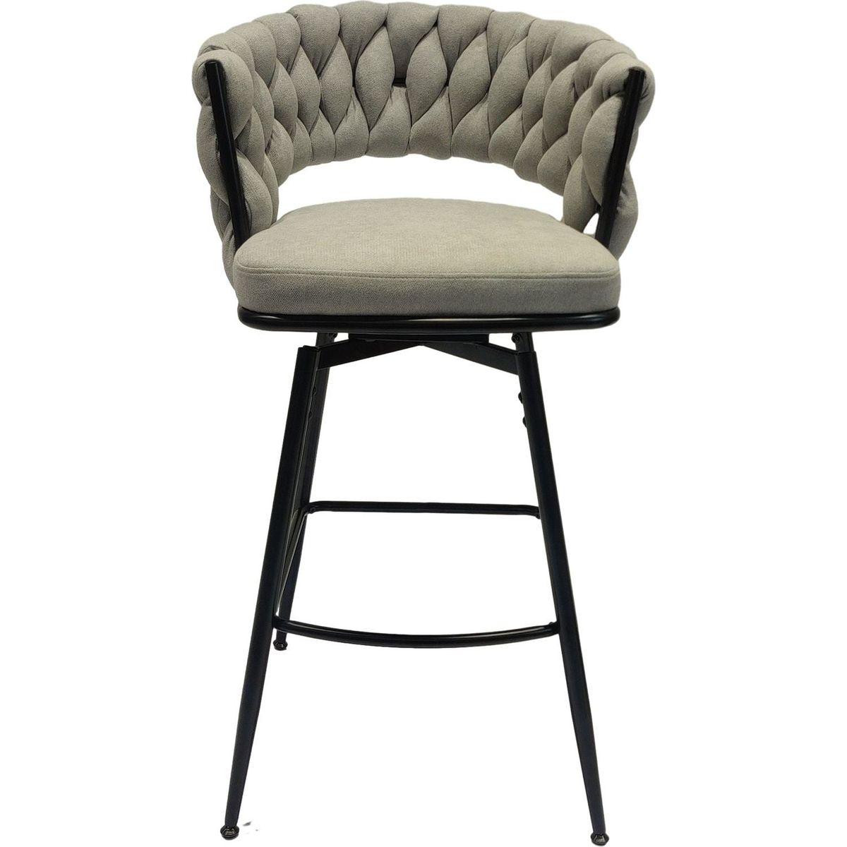 Bar Chair Linen Woven Bar Stool Set of 2,Black legs Barstools No Adjustable Kitchen Island Chairs,360 Swivel Bar Stools Upholstered Bar Chair Counter Stool Arm Chairs with Back Footrest, (Grey)