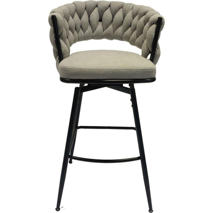 Bar Chair Linen Woven Bar Stool Set of 2,Black legs Barstools No Adjustable Kitchen Island Chairs,360 Swivel Bar Stools Upholstered Bar Chair Counter Stool Arm Chairs with Back Footrest, (Grey)