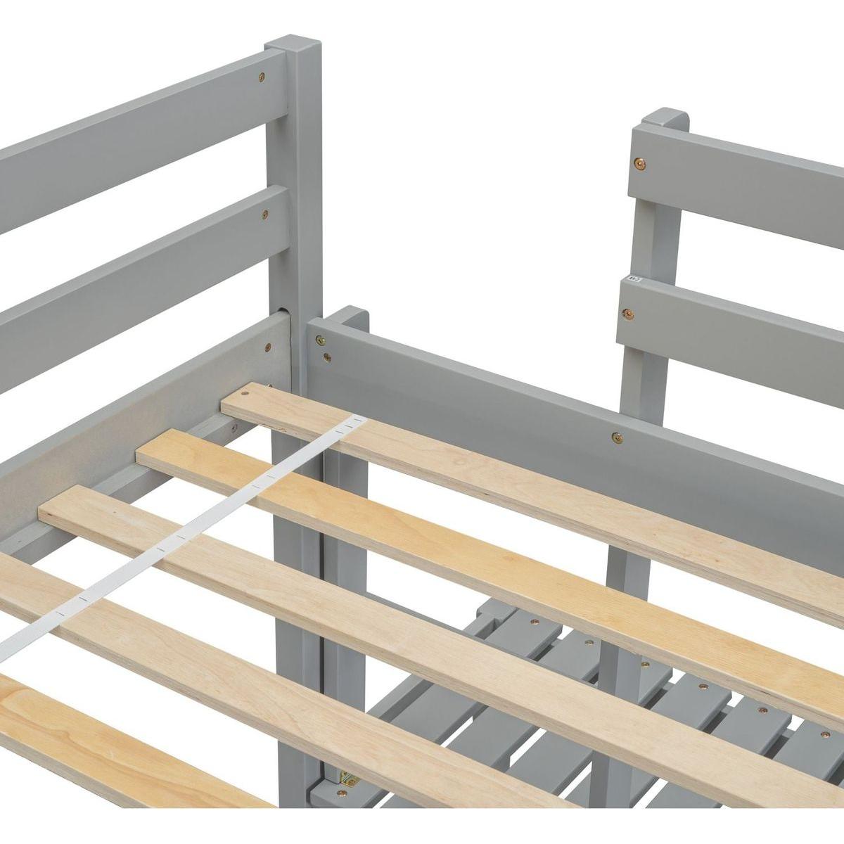 Twin High Loft Bed with Ladder landing Platform, Ladders, Guardrails,Grey