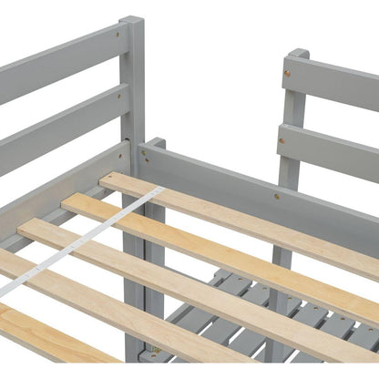Twin High Loft Bed with Ladder landing Platform, Ladders, Guardrails,Grey