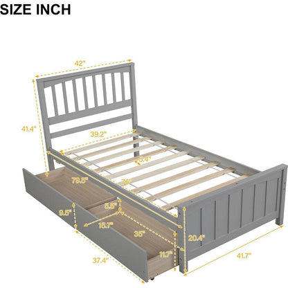 Twin size Platform Bed with Two Drawers, Gray