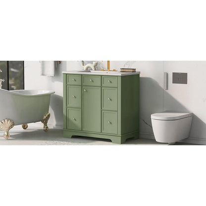 36" Bathroom Vanity with Sink, One Cabinet with Three drawers and One Flip Drawer, Solid Wood and MDF Board, Green