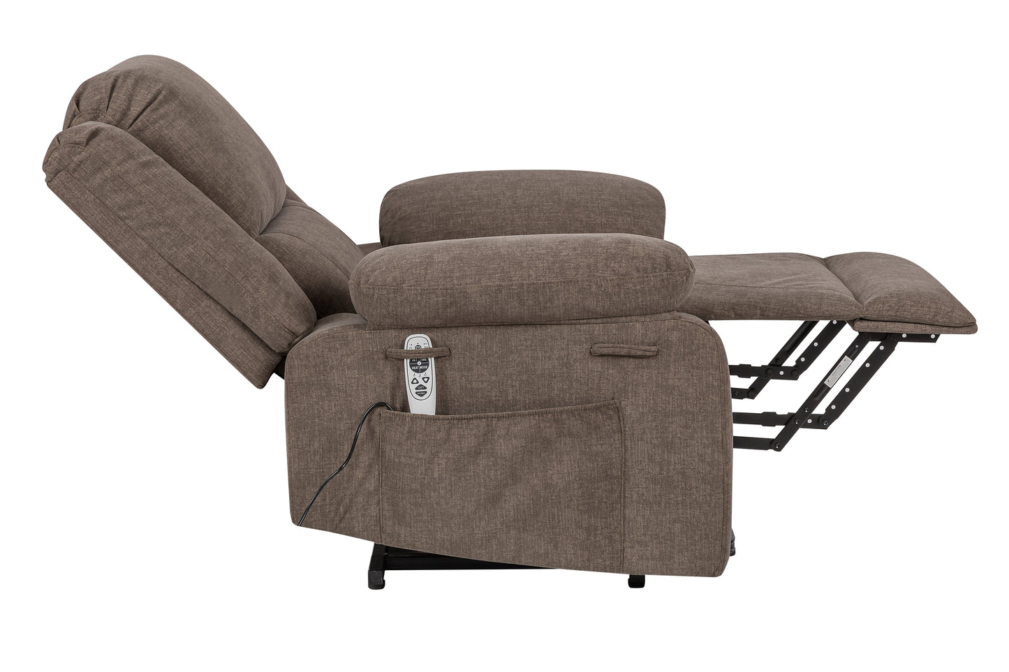 Electric Power Recliner Chair With Massage For Elderly, Remote Control Multi-function Lifting, Timing, Cushion Heating Chair With Side Pocket Brown