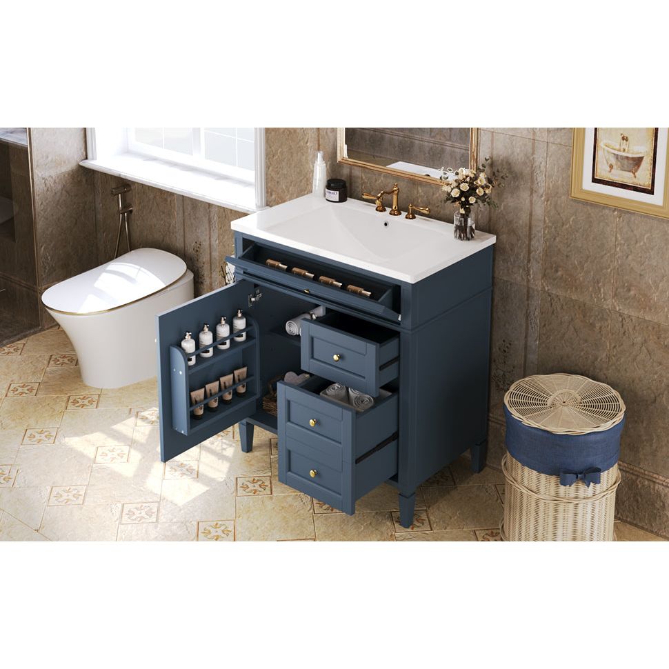 30" Bathroom Vanity with Top Sink, Modern Bathroom Storage Cabinet with 2 Drawers and a Tip-out Drawer, Single Sink Bathroom Vanity