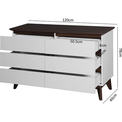 6-Drawer Double Dresser with Wide Drawers,White Dresser for Bedroom, Wood Storage Chest of Drawers for Living Room Hallway Entryway, 47.2" W x 15.74" D x 30 .7"H