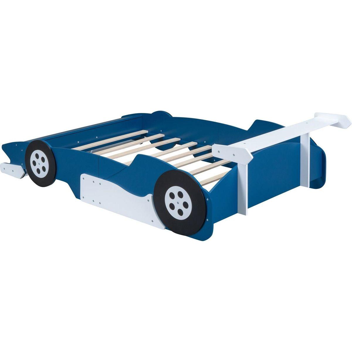 Full Size Race Car-Shaped Platform Bed with Wheels,Blue
