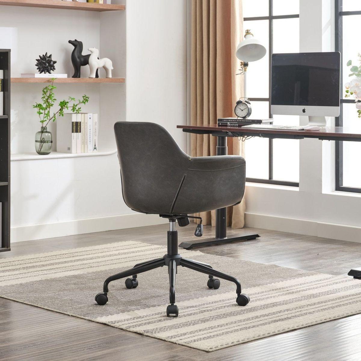 Mid-Century Modern Office Chair,Rolling Swivel Height Adjustable Ergonomic Chair with Frame/Arms ,Back Support Home Desk Chair for Living Room,Studying (Black)