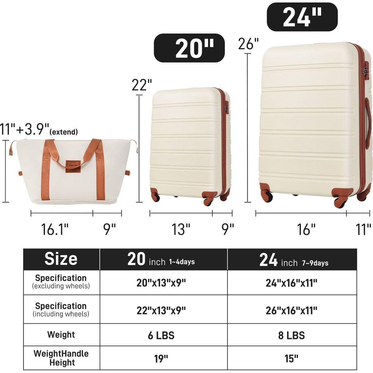 Hardshell Luggage Sets 2Pcs + Bag Spinner Suitcase with TSA Lock Lightweight 20" + 24"