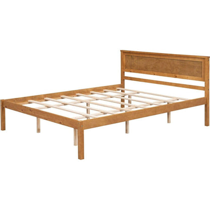 Platform Bed Frame with Headboard, Wood Slat Support, No Box Spring Needed, Queen, Oak