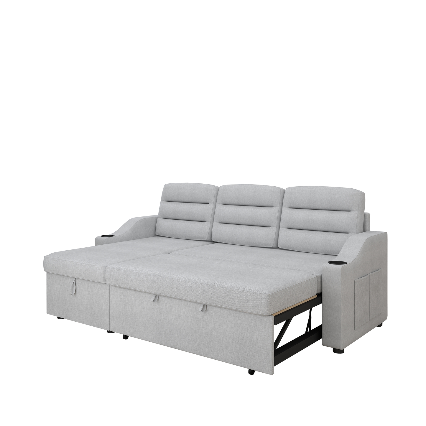 83.5" Convertible Sleeper Combo Sofa, Convertible Sofa Bed Polyester Pullout Bed with Storage Recliner and Cup Holder for Living Room, Tight Spaces