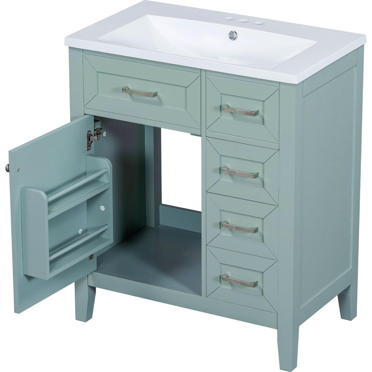 30" Bathroom Vanity with Sink Combo, Green Bathroom Cabinet with Drawers, Solid Frame and MDF Board