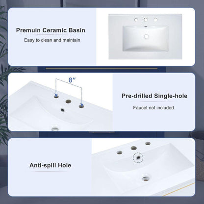 Modern 30inch Navy Blue/White Bathroom Vanity Cabinet Combo with Open Storge, Two Drawers