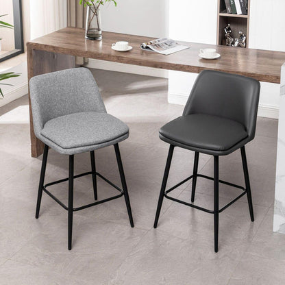 Counter Height Swivel Bar Stools Set of 2, 360 Swivel Upholstered Barstools with Back and Metal Legs, 25.6" Seat Height,Counter Stools for Kitchen Island and Pub,Linen Cloth,Grey