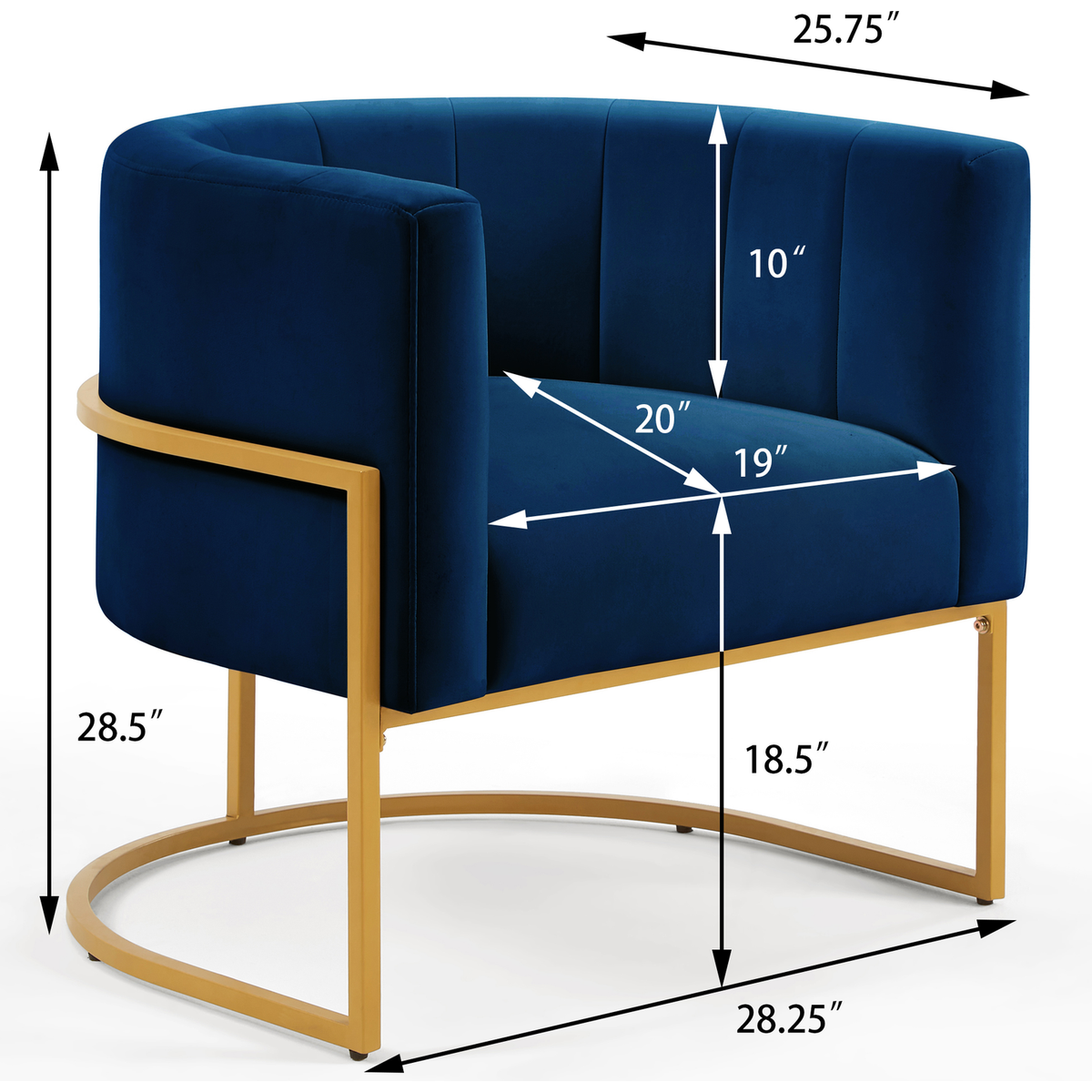 Upholstered Velvet Accent Chair with Golden Metal Stand,Mid-Century Living Room Leisure Chair with Curve Backrest -Navy