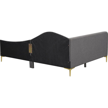 Full Size Upholstered Daybed with Headboard and Armrest, Support Legs, Grey