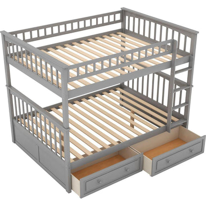Full over Full Bunk Bed with Drawers, Convertible Beds, Gray