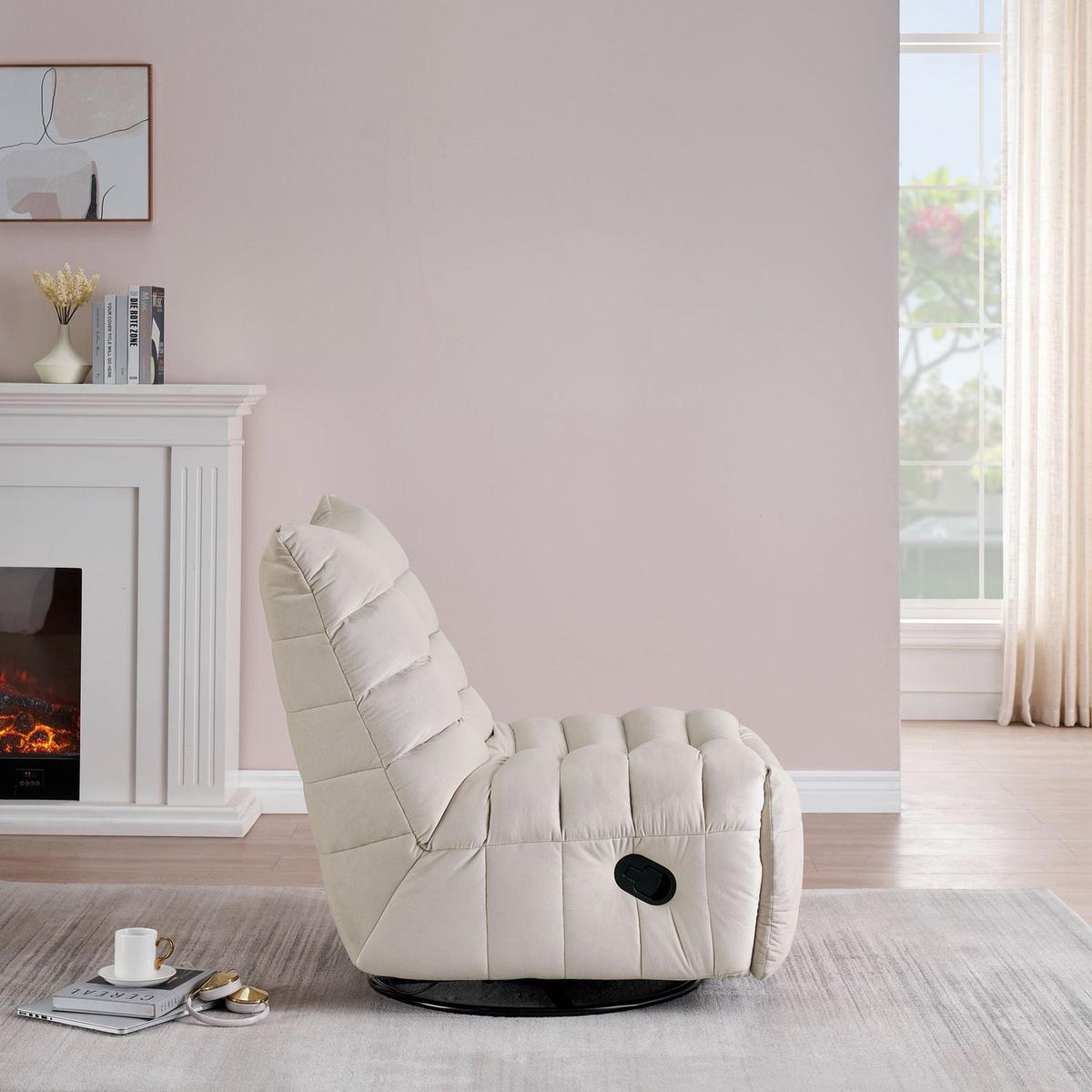 Lazy Chair, Rotatable Modern Lounge with a Side Pocket, Leisure Upholstered Sofa Chair, Reading Chair for Small Space