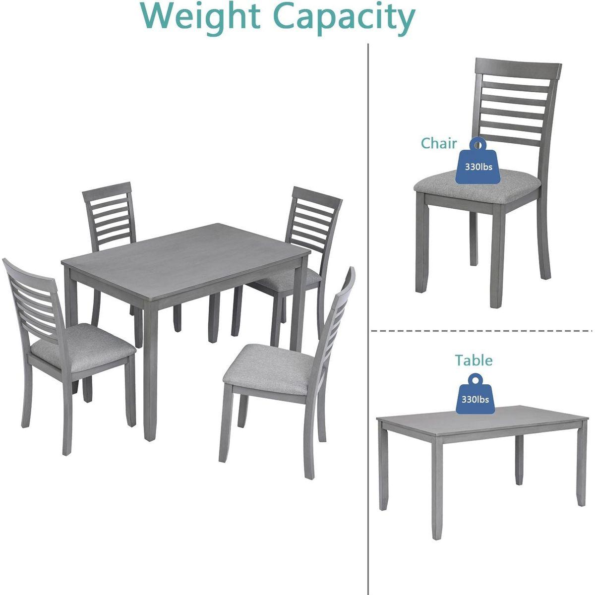 5 Piece Modern Dining Set, Rectangular Wooden Dining Table with 4 Upholstered Chairs for Kitchen, Dining Room, Gray