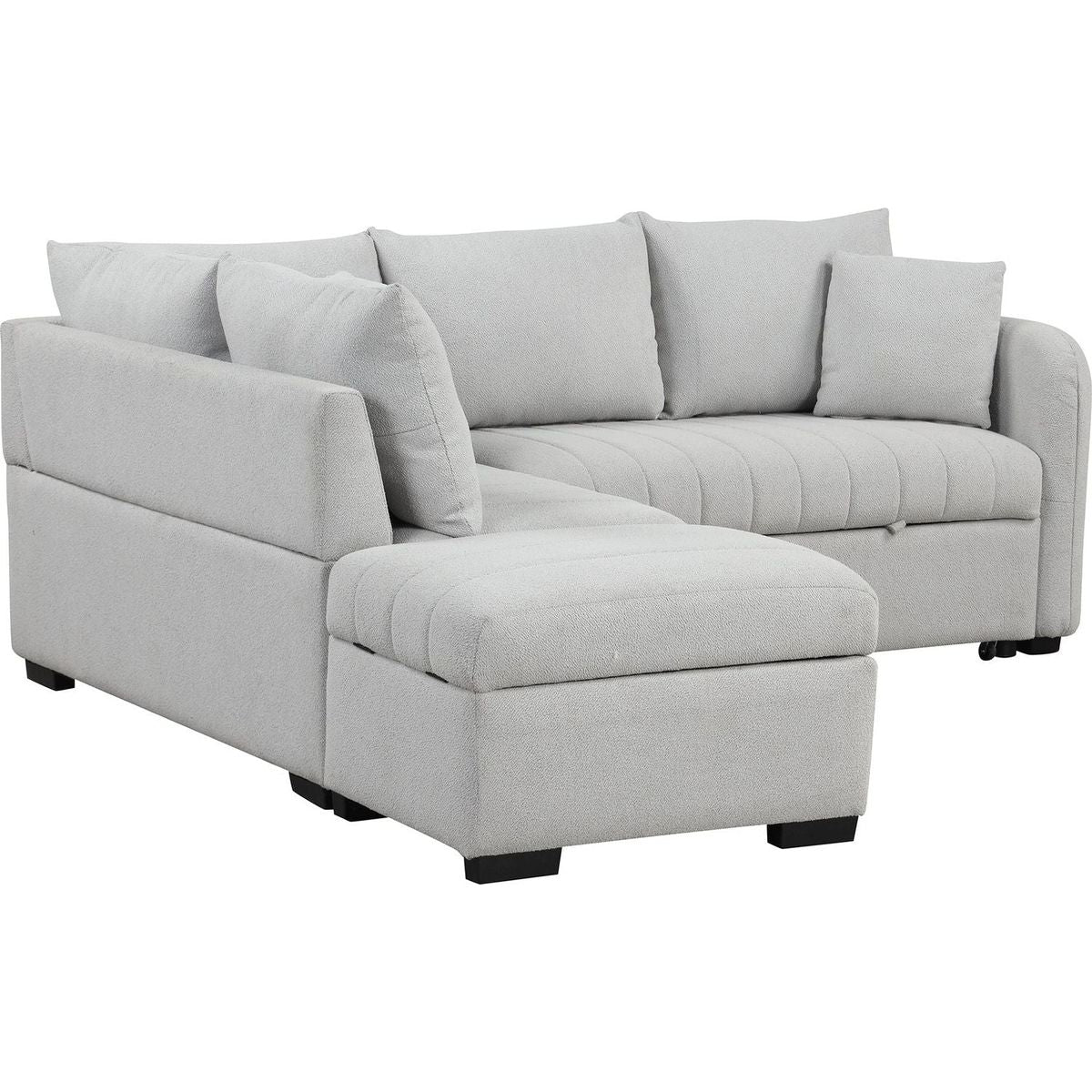 82.6" L-shaped Sectional Pull Out Sofa Bed Sleeper Sofa with Two USB Ports, Two Power Sockets and a Movable Storage Ottoman, Gray