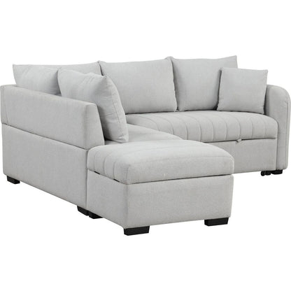 82.6" L-shaped Sectional Pull Out Sofa Bed Sleeper Sofa with Two USB Ports, Two Power Sockets and a Movable Storage Ottoman, Gray