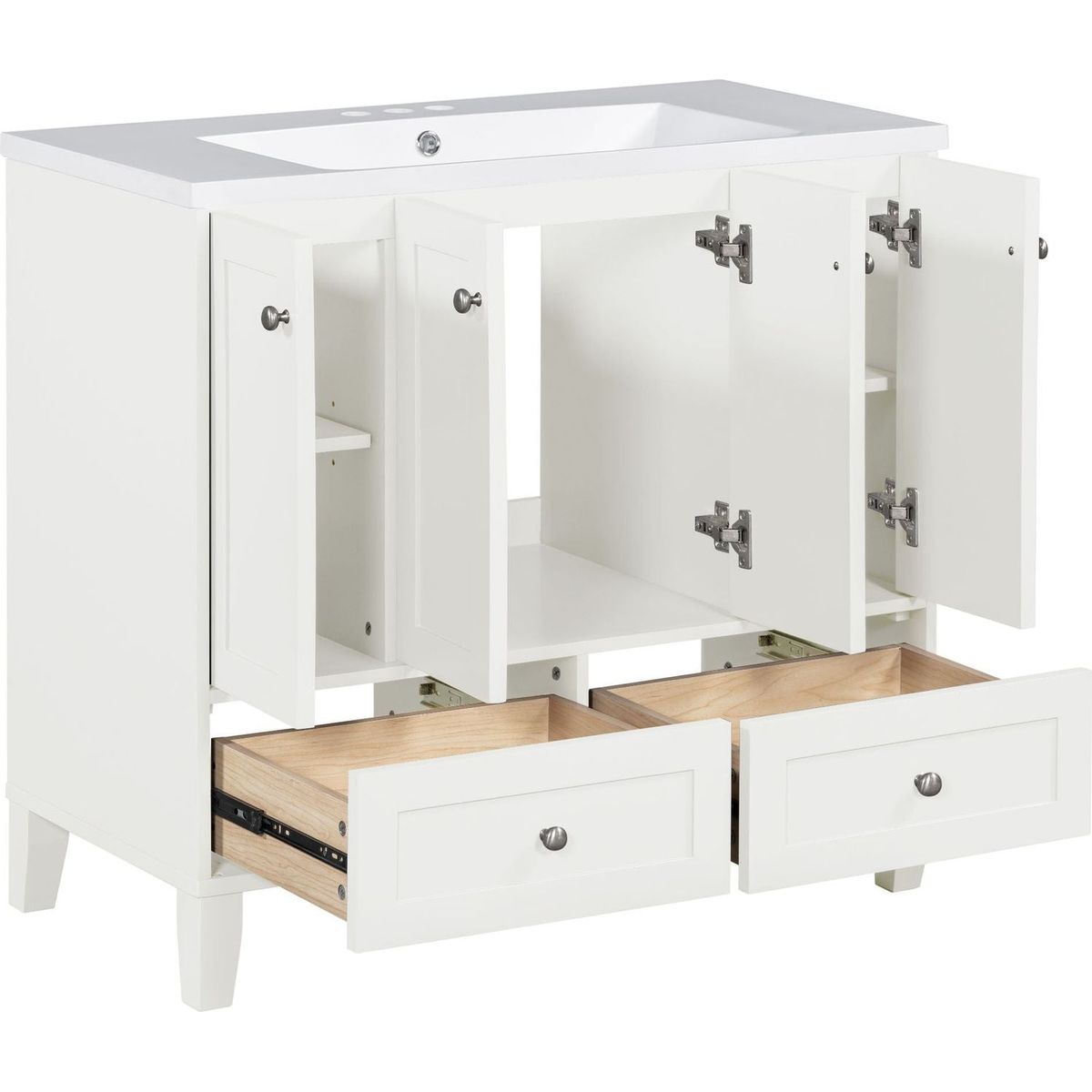 36" Bathroom Vanity with Resin Sink Combo,Solid Wood Frame Bathroom Storage Cabinet, Freestanding Vanity Set with 4 Soft Closing Doors& 2 Drawers