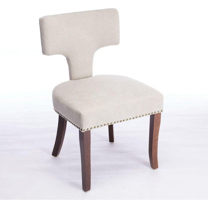 Mid Century Modern Dining Chairs Set of 2, Farmhouse Linen Fabric Upholstered Accent Chair Curved Backrest with Copper Nails around,Kitchen Chairs with Hardwood Frame, Beige