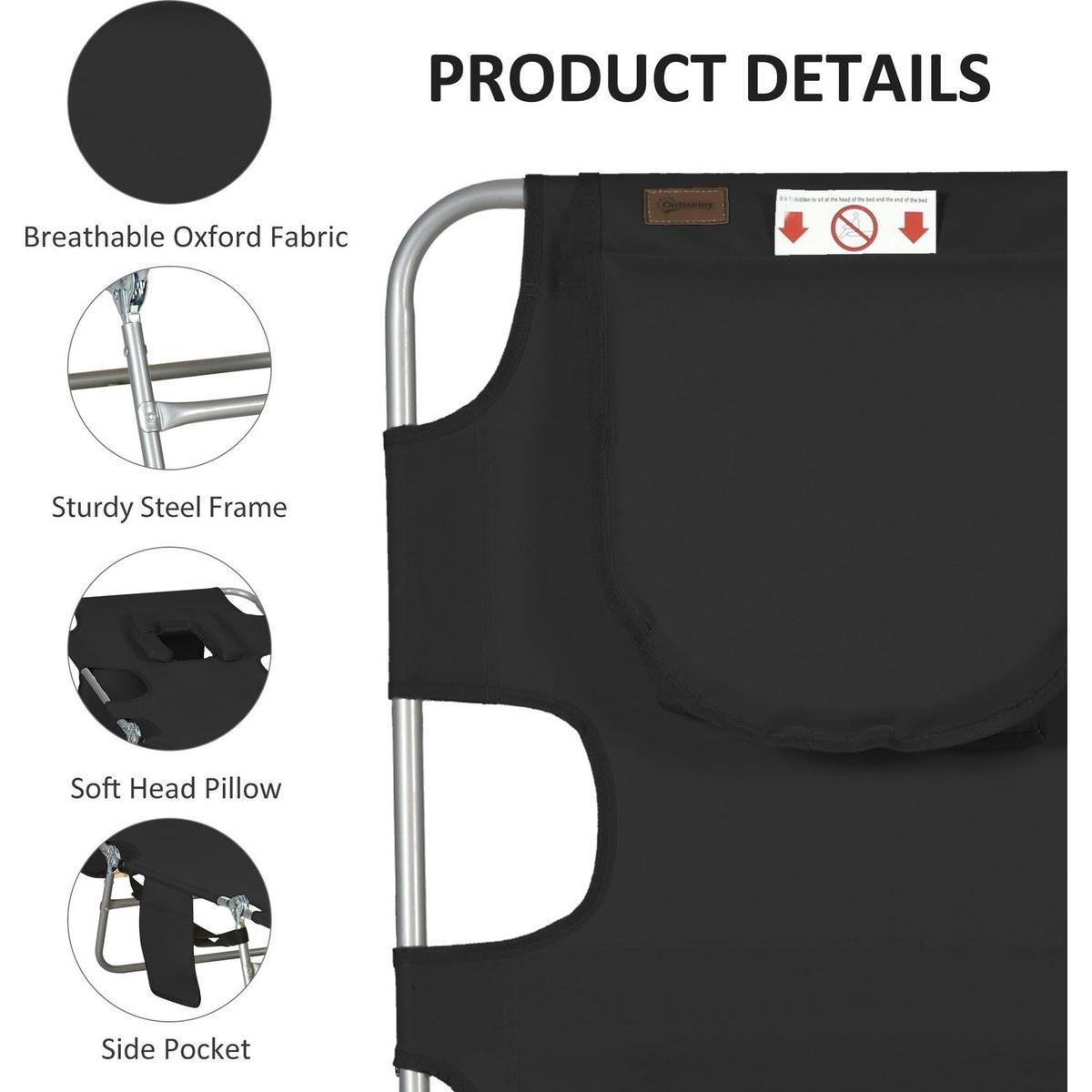 Folding Beach Lounge Chair with Face Hole and Arm Slots, 5-level Adjustable Sun Lounger Tanning Chair with Pillow for Patio, Garden, Beach, Pool, Black