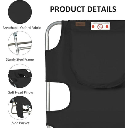 Folding Beach Lounge Chair with Face Hole and Arm Slots, 5-level Adjustable Sun Lounger Tanning Chair with Pillow for Patio, Garden, Beach, Pool, Black