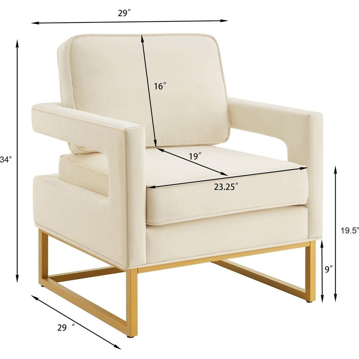 Modern Style Accent Chair with Gold Metal Base, Velvet Upholstered Leisure Chair with Open Armrest, Armchair, Cream