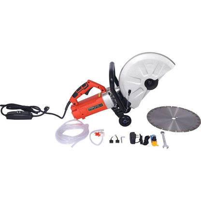 Electric 14" Cut Off Saw Wet/Dry Concrete Saw Cutter Guide Roller with Water Line Attachment 3000w with blade