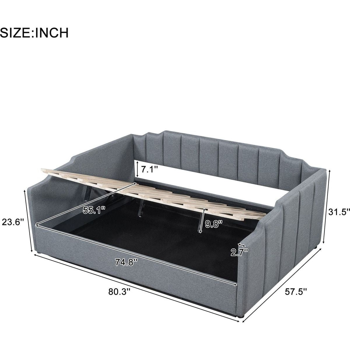 Upholstered Daybed with Underneath Storage,Full Size, Gray