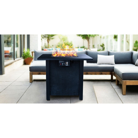25' H Outdoor Patio Propane Gas Fire Pit Table - 50,000 BTU High-temperature-resistant carving process for environmentally friendly materials with the effect of rattan weaving grain