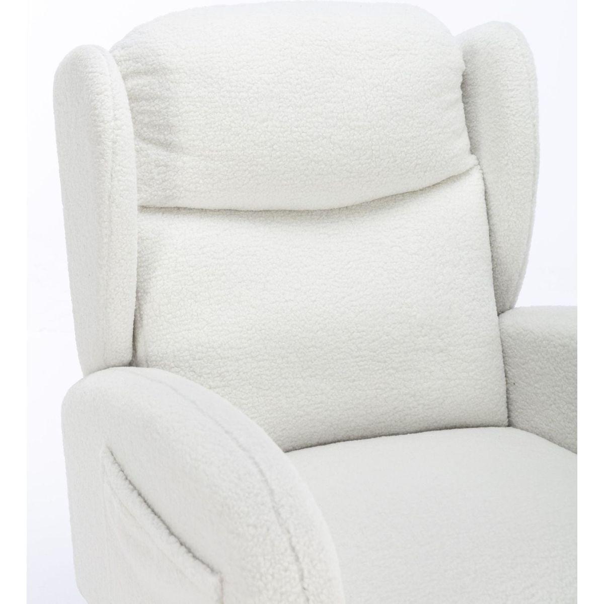 Teddy Fabric Rocking Chair With Packet Wood Legs,Ivory