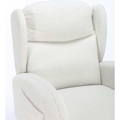Teddy Fabric Rocking Chair With Packet Wood Legs,Ivory