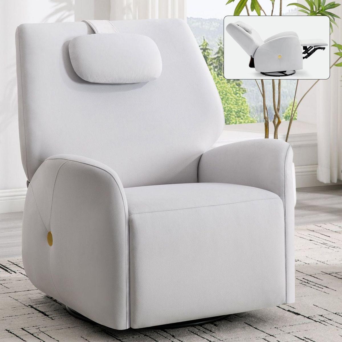 Beige Swivel and Rocker Power Recliner Chair with Lumbar and Neck Support Pillow, Max Swivel Degree 270, Heavy Duty Motion Mechanism with USB and Type-C Ports