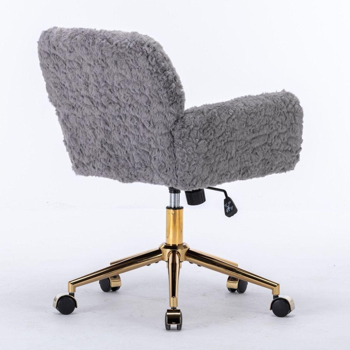Office Chair,Artificial rabbit hair Home Office Chair with Golden Metal Base,Adjustable Desk Chair Swivel Office Chair,Vanity Chair(Gray)