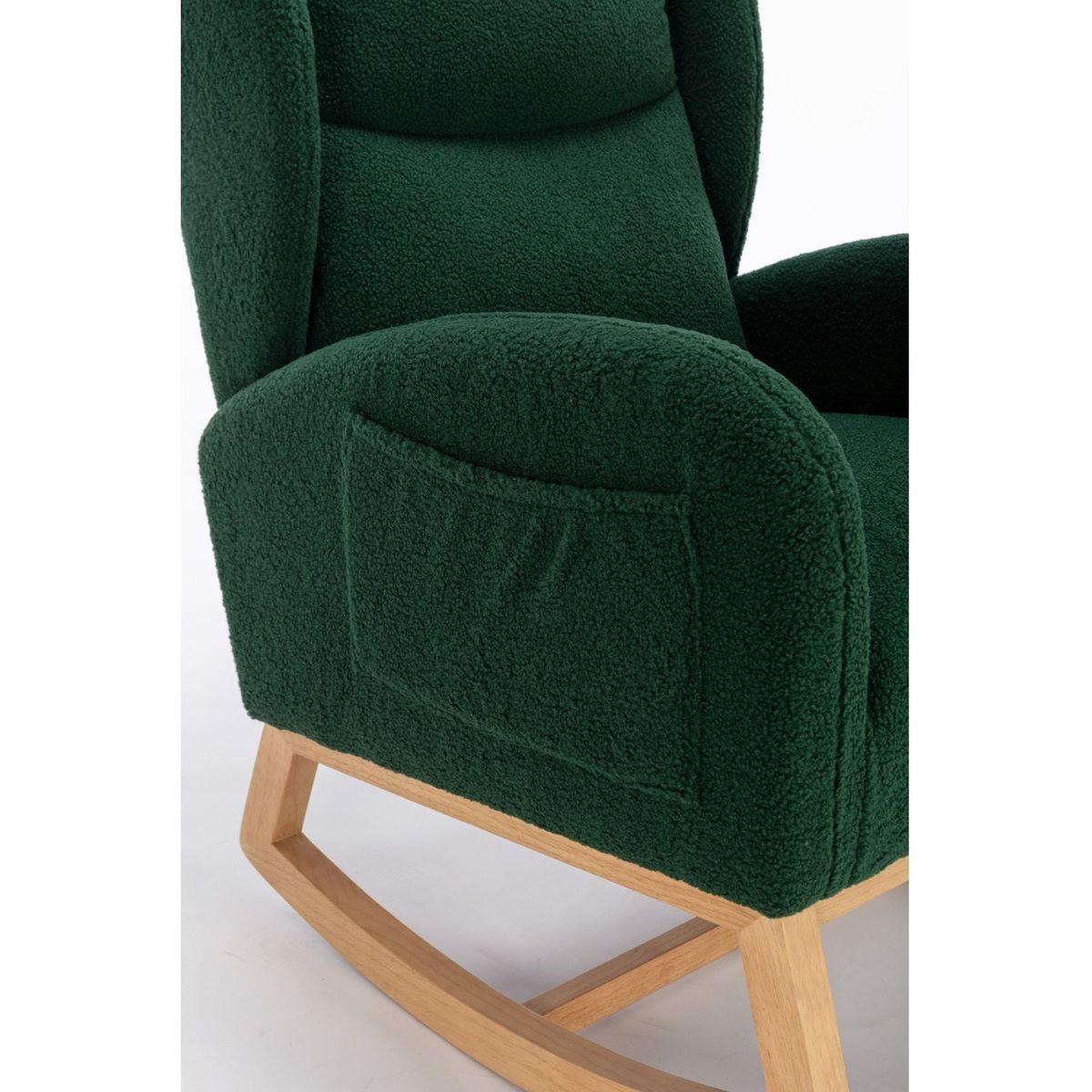 Teddy Fabric Rocking Chair With Packet Wood Legs,Green