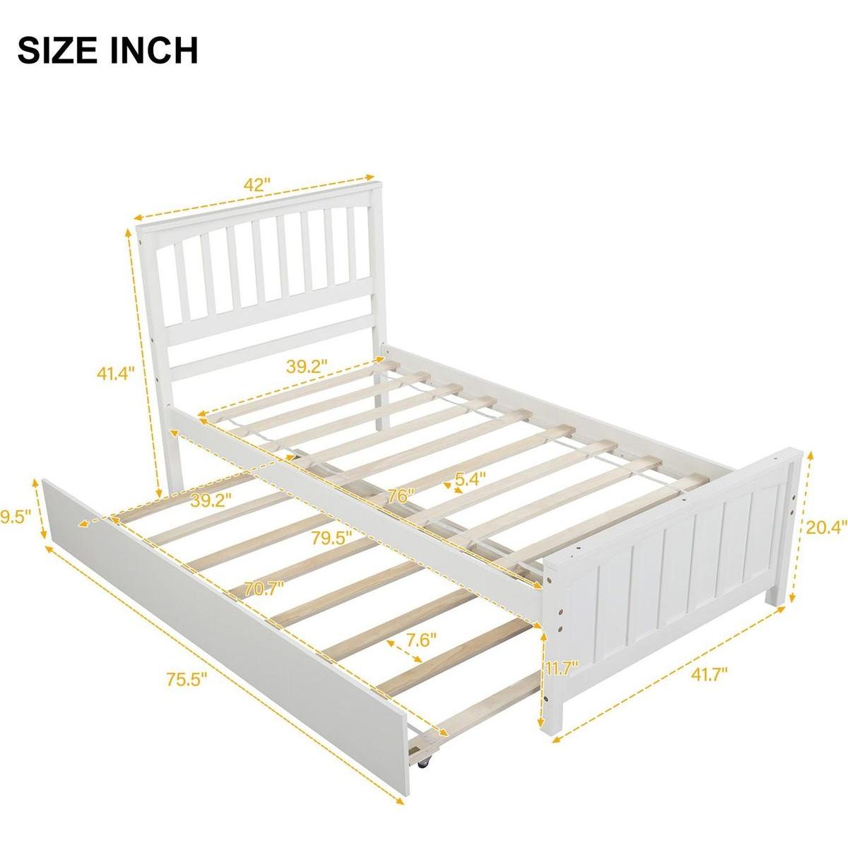 Twin size Platform Bed with Trundle, White
