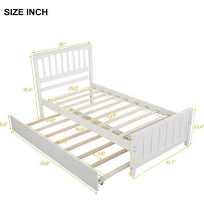 Twin size Platform Bed with Trundle, White