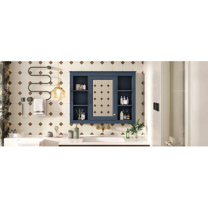 35" x 27.5" Medicine Cabinet, Wall Mounted Bathroom Storage Cabinet, Modern Bathroom Wall Cabinet with Mirror, Mirror Cabinet with 6 Open Shelves (Not Include Bathroom Vanity)
