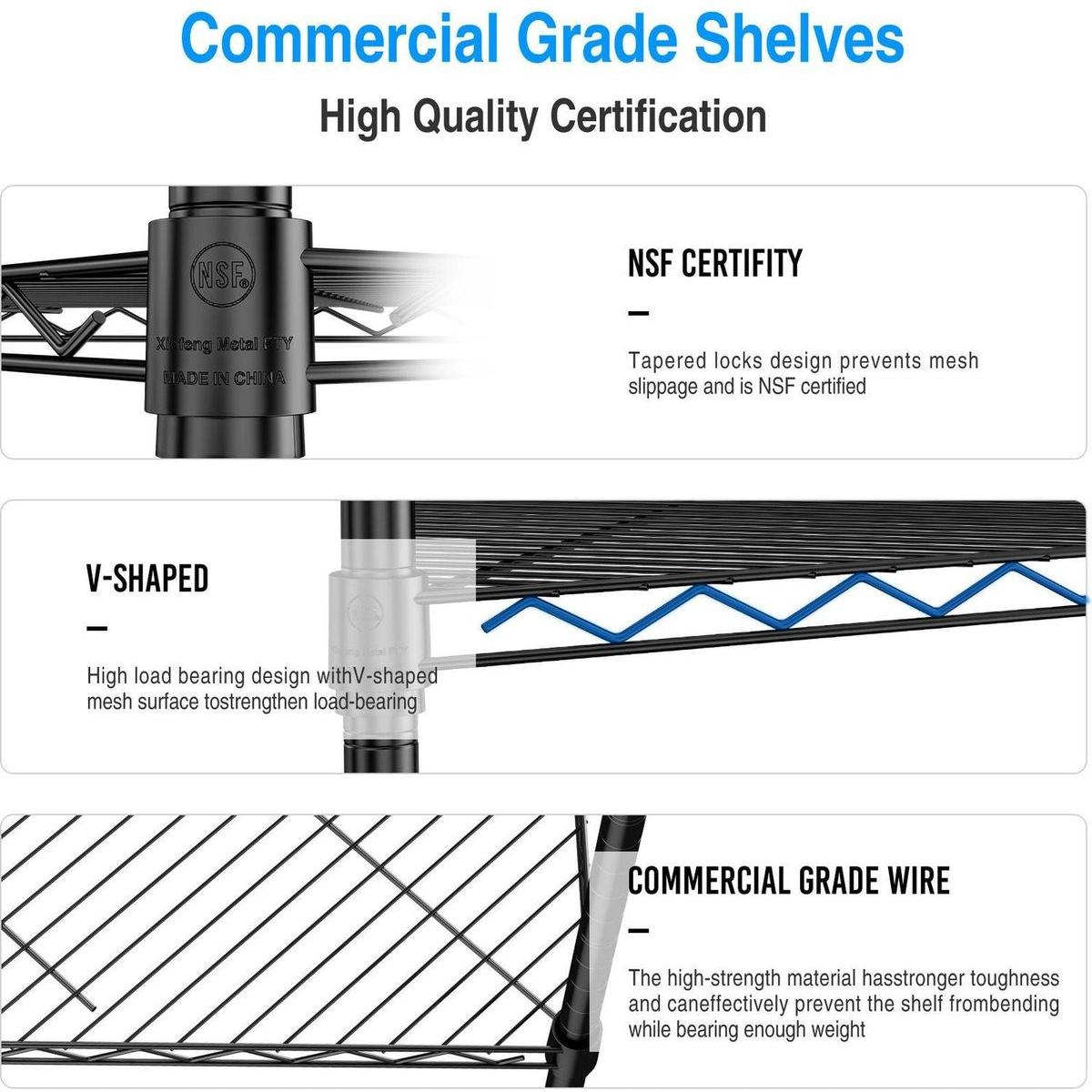 6 Tier Shelf Corner Wire Shelf Rack Pentagonal Shelves Adjustable Metal Heavy Duty Free Standing Corner Storage Display Chrome Rack for Bathroom, Living Room, Kitchen - Black