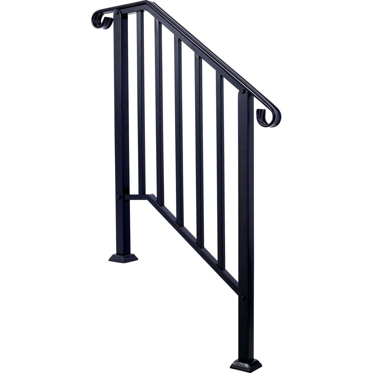 Handrails for Outdoor Steps, Fit 2 or 3 Steps Outdoor Stair Railing, Picket#2 Wrought Iron Handrail, Flexible Porch Railing, Black Transitional Handrails for Concrete Steps or Wooden Stairs