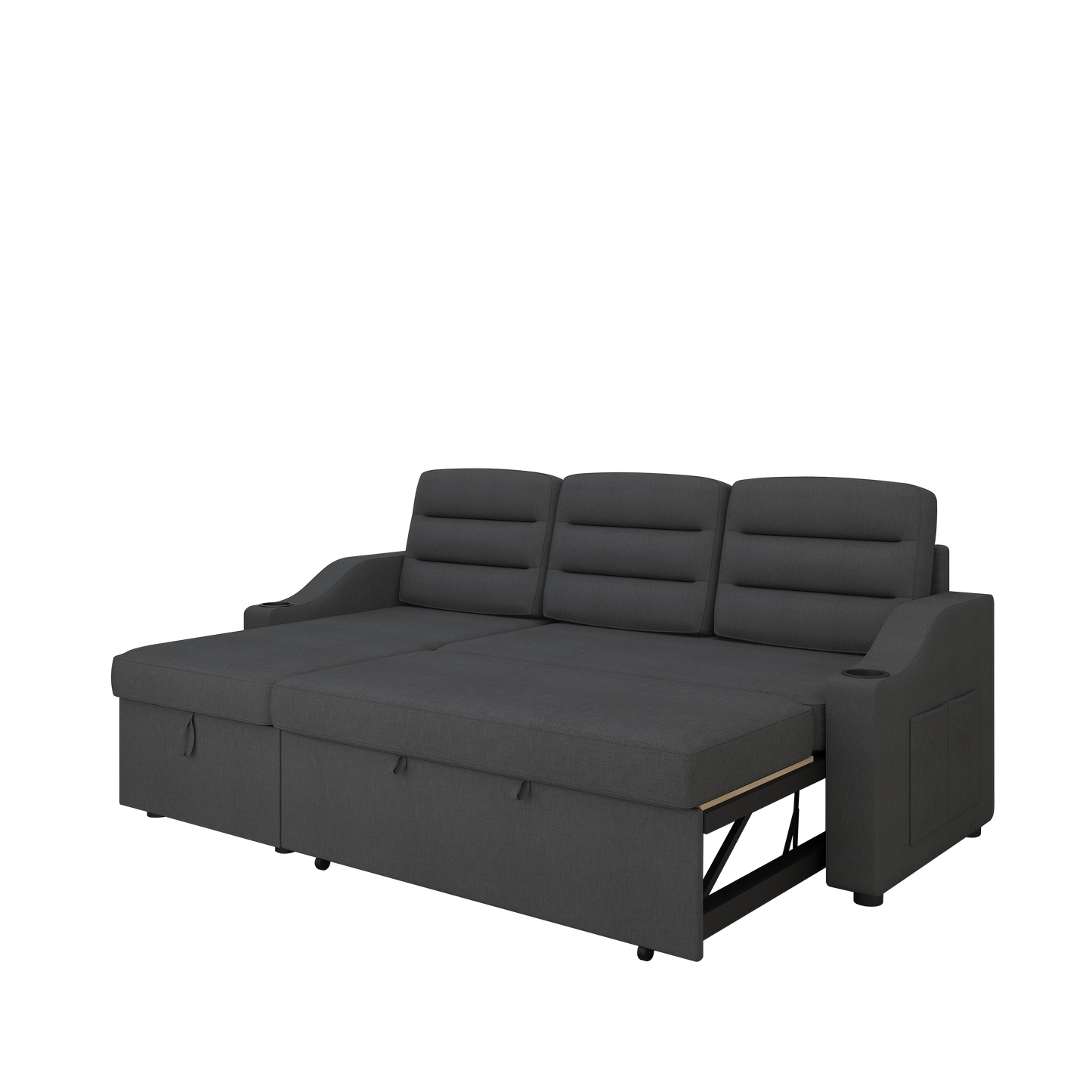 83.5" Convertible Sleeper Combo Sofa, Convertible Sofa Bed Polyester Pullout Bed with Storage Recliner and Cup Holder for Living Room, Tight Spaces